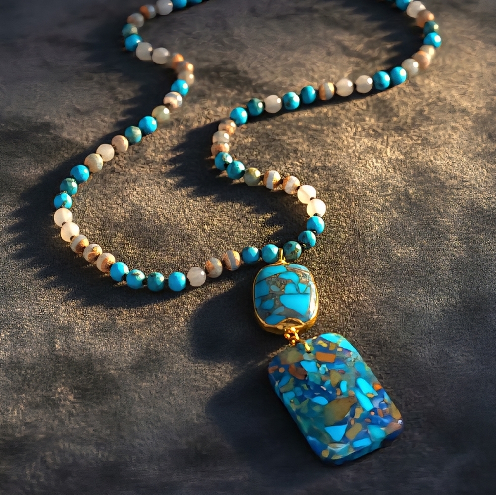 Radiant Orgonite Energy Pendant & Vibrant Crystal Beads Boho-Chic Necklace - Picture 5 of 13